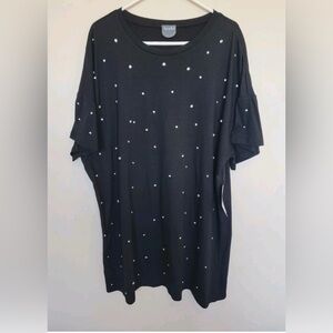 Arua Black T-shirt Dress with Rhinestone Detail